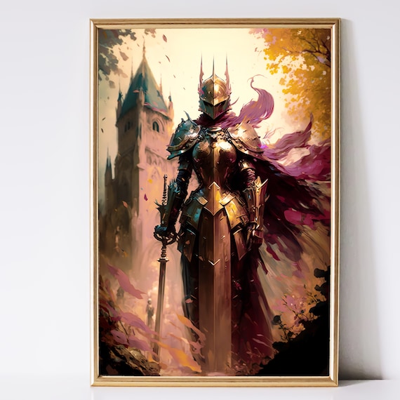 Knight Print Medieval Decor Dark Fantasy Art Gaming Room 