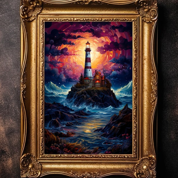 Lighthouse Art, Mythical Art, Magical Art, Fantasy Landscape Art, Digital Download, Wall Art, Enchanted, Whimsical, Decor, Print