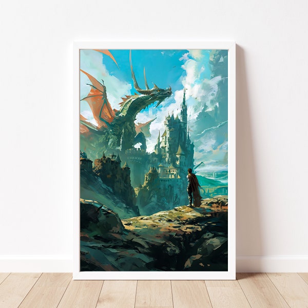 Dragon Portrait, Fantasy Art, Mythical Art, Magical Art, Fantasy Landscape Art, Digital Download, DND Wall Art, Modern Abstract Painting