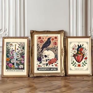 Set of 3 Stoicism Tarot Card Prints, Earthy Boho Set, Stoic Art, Memento Mori, Mystical Tarot Card Art, Philosophy Poster, Meditations, Set image 1