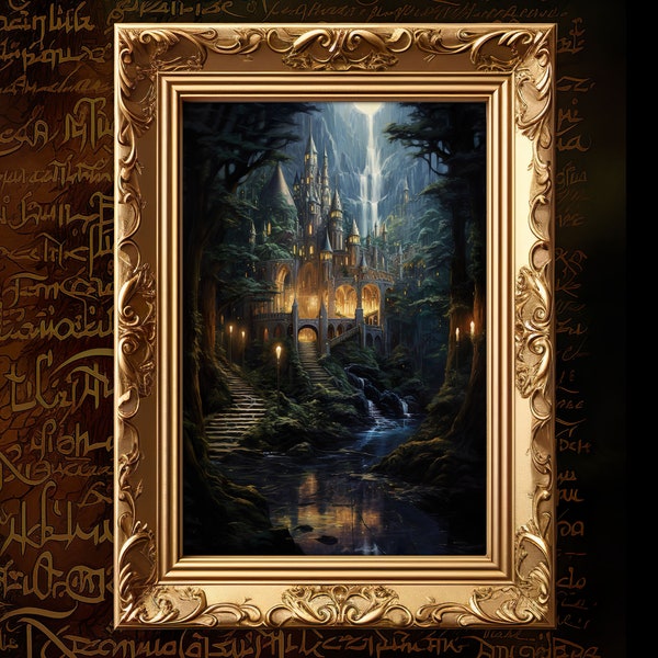 Tolkien Inspired, Fantasy Art, Mythical Art, Magical Art, Fantasy Landscape Art, Digital Download, Wall Art, Enchanted, Whimsical, Print