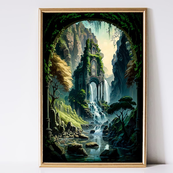 Elven City Art, Fantasy Art, Mythical Art, Magical Art, Fantasy Landscape Art, Digital Download, Wall Art,Enchanted, Whimsical, Decor, Print