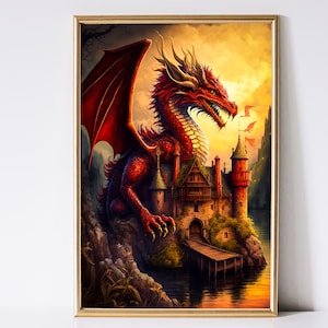 Dragon Art, Fantasy Art, Mythical Art, Magical Art, Fantasy Landscape Art, Digital Download, Wall Art, Enchanted, Whimsical, Decor, Print