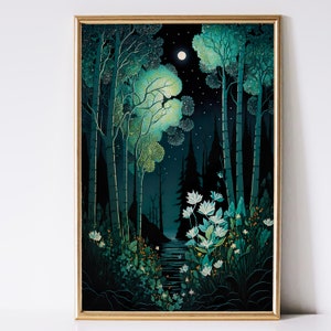 Zauberwald Kunst, Fantasy Kunst, mythische Kunst, magische Kunst, Fantasy Landschaft Kunst, digitaler Download, Wandkunst, wunderlich, Dekor, Druck