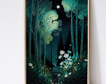 Enchanted Forest Art, Fantasy Art, Mythical Art, Magical Art, Fantasy Landscape Art, Digital Download, Wall Art, Whimsical, Decor, Print