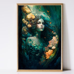 Mermaid Art, Enchanted Forest Art, Fantasy Art, Mythical Art, Magical Art, Digital Download, Wall Art, Whimsical, Decor, Print