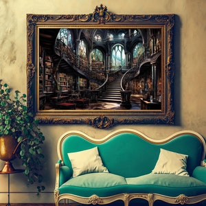 Fantasy Library Art, Books and Reading Art, Fantasy Art, Mythical Art, Magical Art, Digital Download, Wall Art, Whimsical, Decor, Print image 2