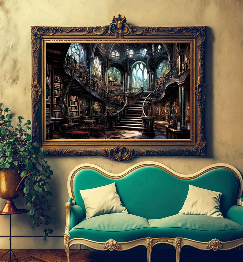 Fantasy Library Art, Books and Reading Art, Fantasy Art, Mythical Art, Magical Art, Digital Download, Wall Art, Whimsical, Decor, Print image 2