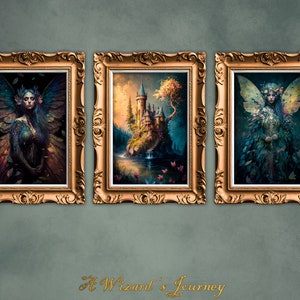 Set of 3 Cottagecore Prints | Enchanted Forest Gallery Wall Set, Fairy Decor, Dark Botanical Oil Painting Printable, Vintage Fantasy Art