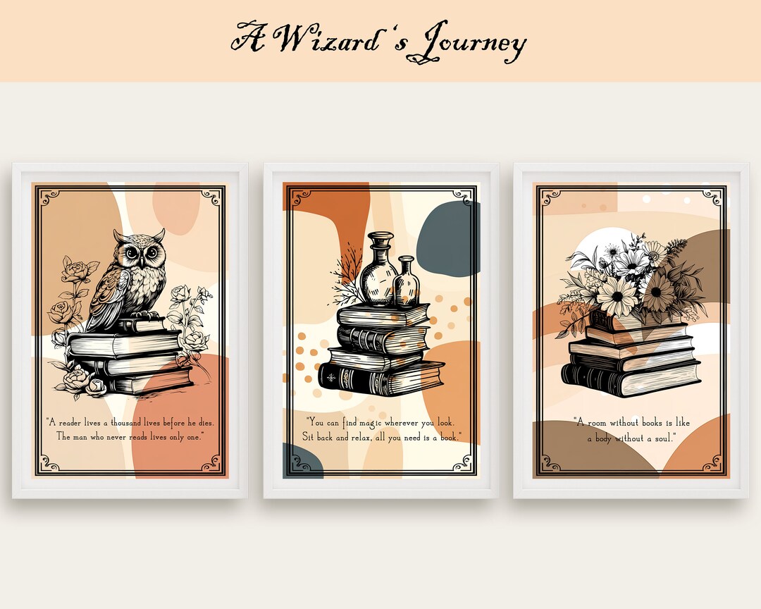 Bookish Artwork With Quotes Bundle, Set of 3, Minimal Gallery Wall
