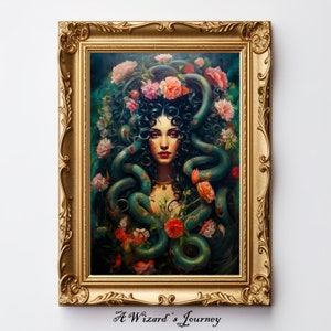 Arte della dea greca Medusa, arte della mitologia greca, arte fantasy, arte mitica, arte magica, download digitale, arte della parete, vintage, arredamento, stampa