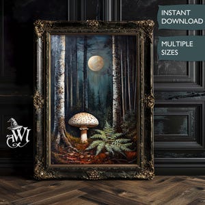 Mushroom Print Enchanted Forest Vintage Moody Victorian Dark Cottagecore Fungi Printable Wall Art Dark Academia Aesthetic Digital Download