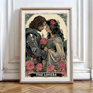 Aragorn und Arwen Die Liebenden Tarot Karte Druck Bücherwurm Kunstwerk Erdig Boho Celestial Poster Folk Wand Dekor mystisch Tarot Karte Vintage Print