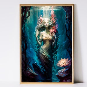 Mermaid Art, Enchanted Forest Art, Fantasy Art, Mythical Art, Magical Art, Digital Download, Wall Art, Whimsical, Decor, Print