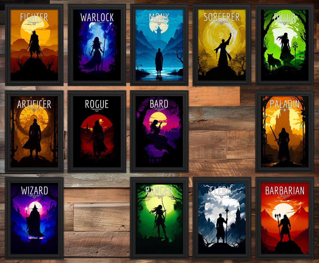 Dnd Character Class Bundle, Set of 13 Classes, Fantasy Gallery Wall, Gaming Room Art, Digital