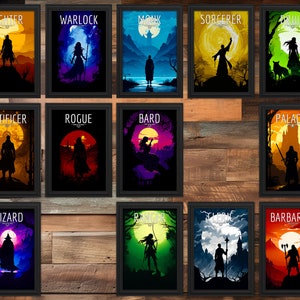 DnD Character Class Bundle, Set von 13 Klassen, Fantasy Gallery Wand, Gaming Room Art, Digital Download, Wall Art Prints, Decor, DnD art