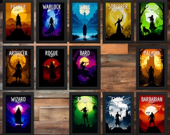 DnD Character Class Bundle, Set of 13 Classes, Fantasy Gallery Wall, Gaming Room Art, Digital Download, Wall Art Prints, Decor, DnD art