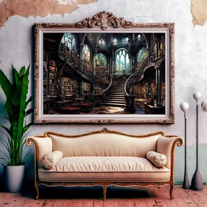 Fantasy Library Art, Books and Reading Art, Fantasy Art, Mythical Art, Magical Art, Digital Download, Wall Art, Whimsical, Decor, Print image 3