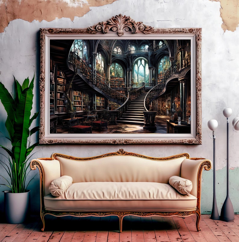 Fantasy Library Art, Books and Reading Art, Fantasy Art, Mythical Art, Magical Art, Digital Download, Wall Art, Whimsical, Decor, Print image 3