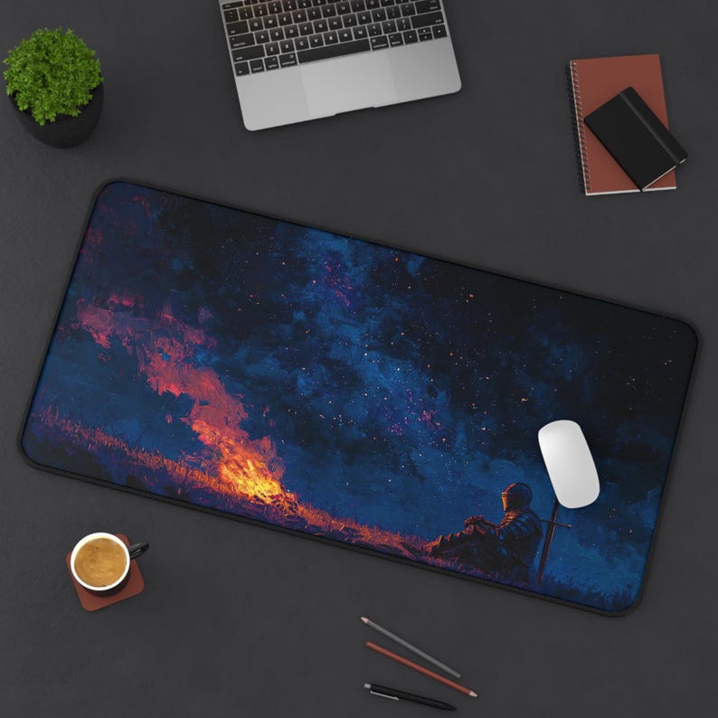 Knight at Bonfire Desk Mat DND Mousepad Darks Souls Mouse Pad Fantasy Table Top Cozy Vibes Aesthetic Larger RPG Gaming Mouse Pad Elden Ring image 9
