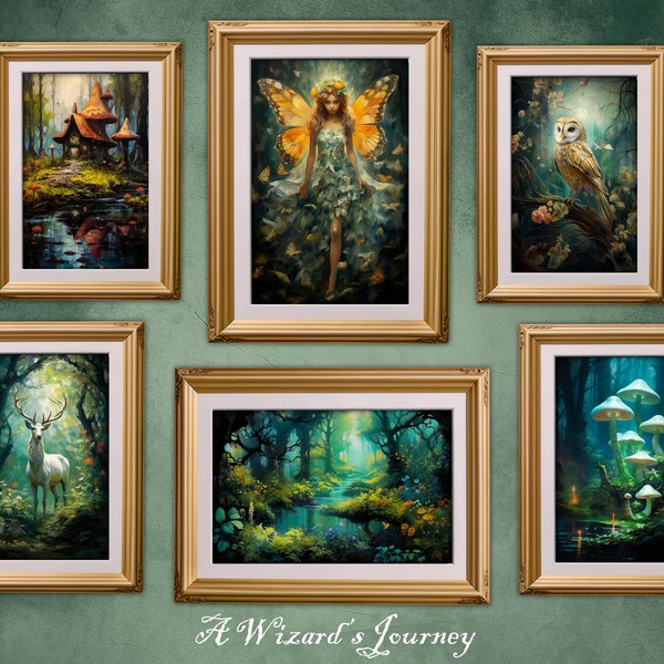 Enchanted Forest Bundle - Set of 6 Cottagecore Prints - Moody Botanical Printable Gallery Wall Art - Fantasy Art - Fairy Forest Decor