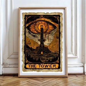 Der Turm Tarot Kartendruck, Auge von Sauron, erdiges Boho Poster, mystisches Kunstwerk, mystisches Kunstwerk, Auge von Sauron