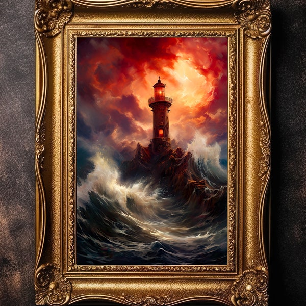 Lighthouse Art, Mythical Art, Magical Art, Fantasy Landscape Art, Digital Download, Wall Art, Enchanted, Whimsical, Decor, Print