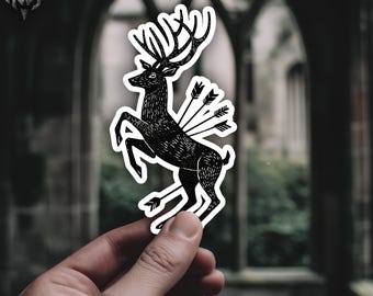 Stag with Arrows Sticker Gothic Medieval Fantasy Sticker Minimal Sketch Line Art Decal Dark Academia Nerdy Gift
