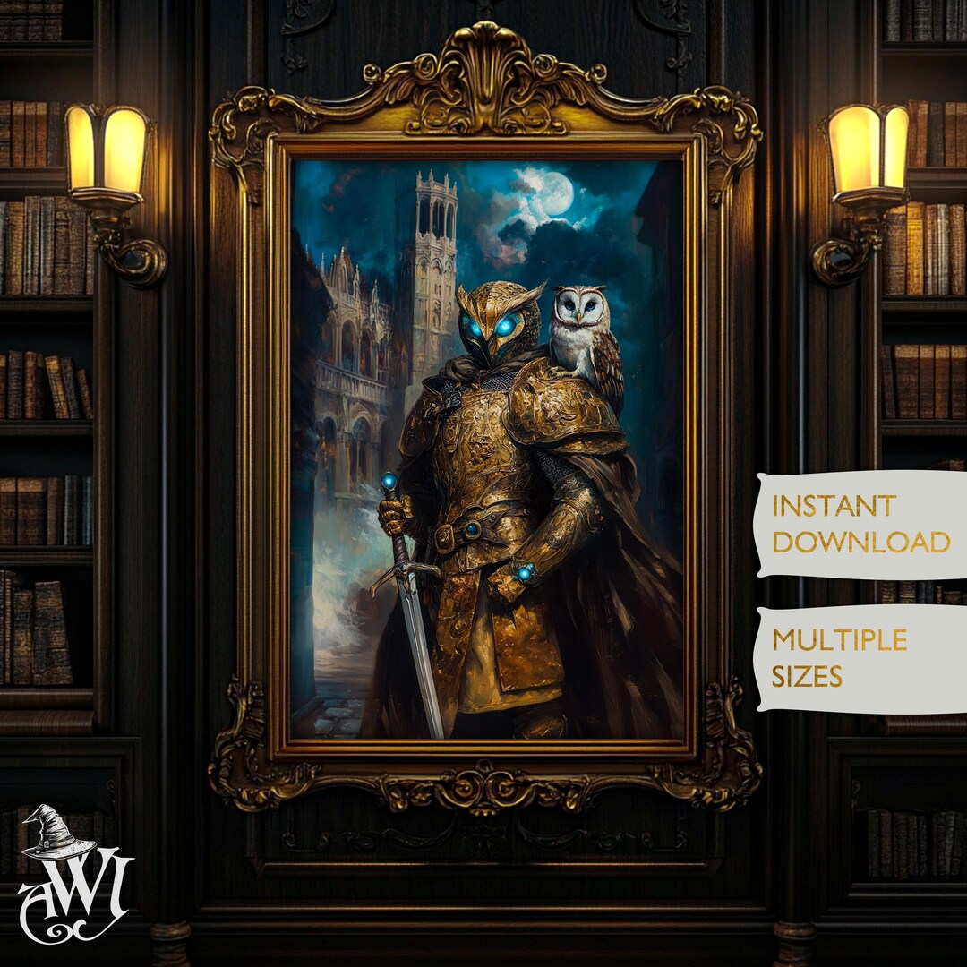 Owl Paladin Knight Fantasy Style Art Retro Vintage Oil Painting Poster ...