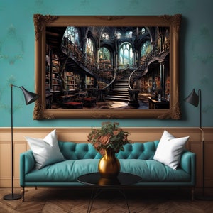 Fantasy Library Art, Books and Reading Art, Fantasy Art, Mythical Art, Magical Art, Digital Download, Wall Art, Whimsical, Decor, Print image 4