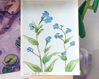 Aquarelle original Myosotis fleurs