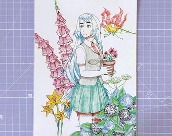 Prints illustration - Nejire et les fleurs