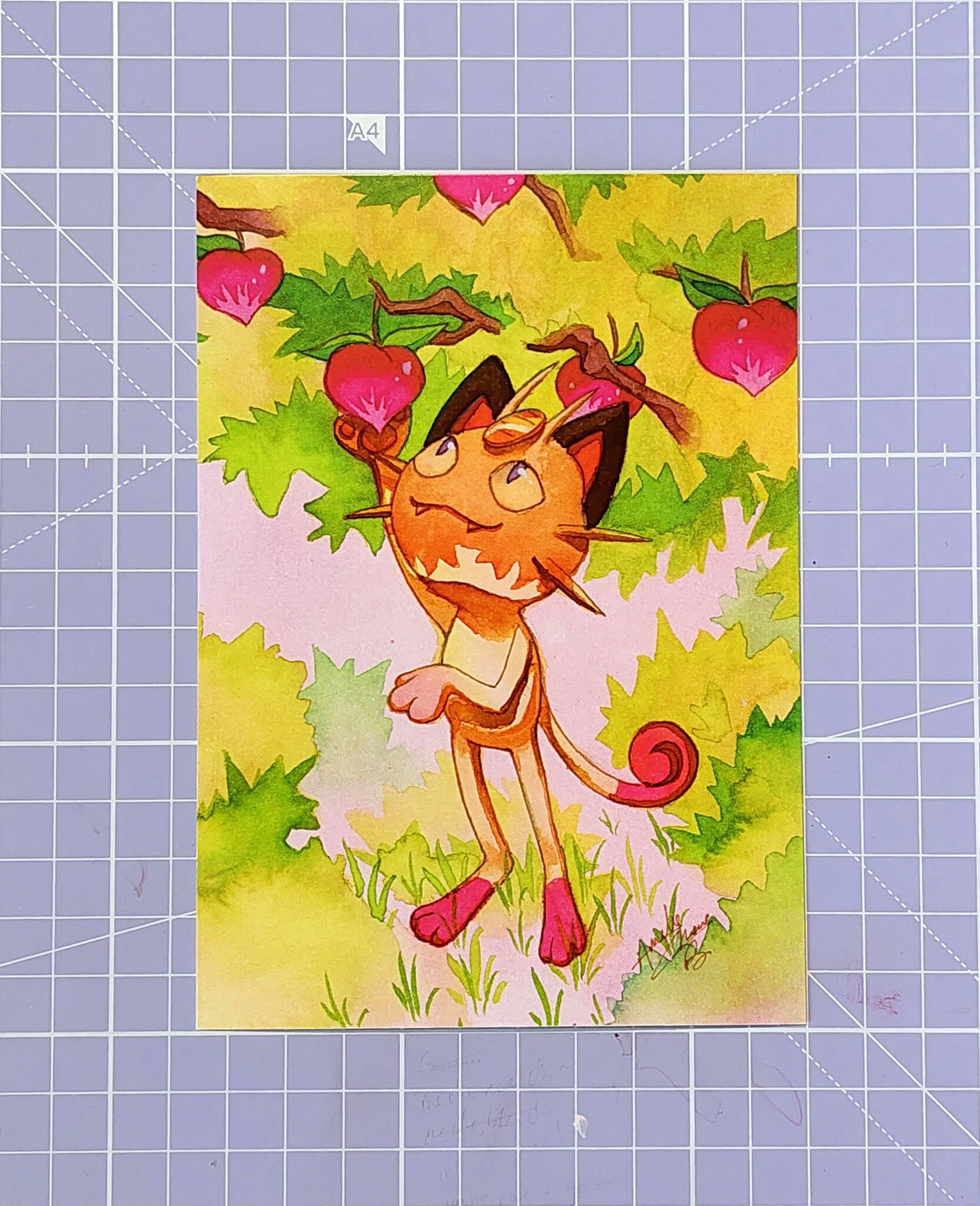 Watercolor print Meowth Pokemon