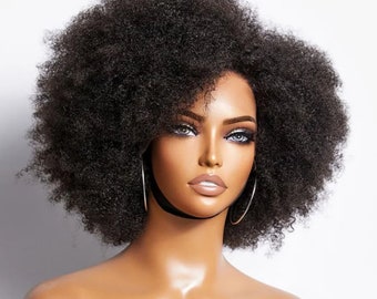 perruque courte Afro crépus bouclés dentelle couleur naturelle Bob cheveux humains naissance de cheveux naturels 13X4X2 sans colle.
