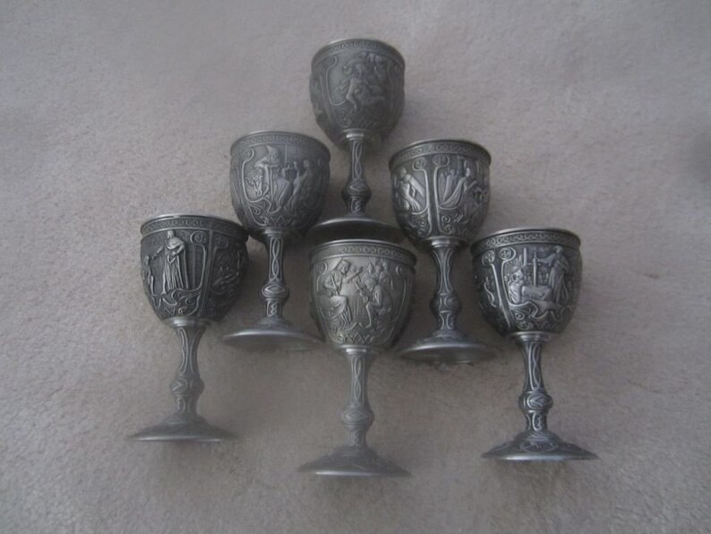 Pewter Punch Bowl and Goblets legends of Camelot excalibur Etsy
