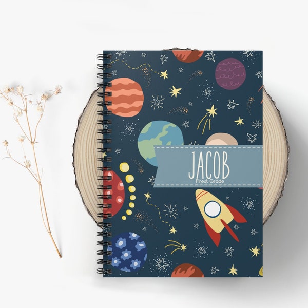 Back to School Space Notebook Personalized Softcover Notebook Gift for Kids Subject Notebook Jotter Notebook for Boys Spiral Notebook Custom