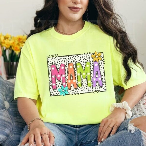 Colorful Doodle MAMA Mother's Day Women Comfort Color 1717 shirt | Bright Dalmation polka dotted Mama tshirt | Cute Mom top | Gift for Mom |