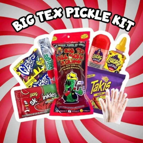 Chamoy Pickle Kit | Big Tex Dill Pickle Kit | Saures Gurken-Set | Teenager-Geschenk | Geschenk-Snacks zum Muttertag | Mexikanische Heißhunger-Snacks