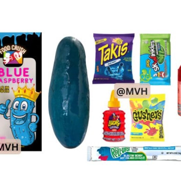 Blau Himbeer Pickle Kit | Blaues Snack Kit | Kandierte Gurke Kit | Junge Geschenk | Geschenk für Jugendliche und Teenager | Date Night Snack-Kit | Geschenkidee