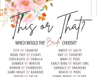 NON-ALC VERSION - Bridal Shower Game - Digital Download  - This or That? 2 color options