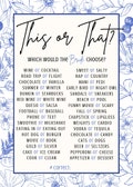 Bridal Shower Game - Digital Download - Blue Floral - Something Blue - This or That?