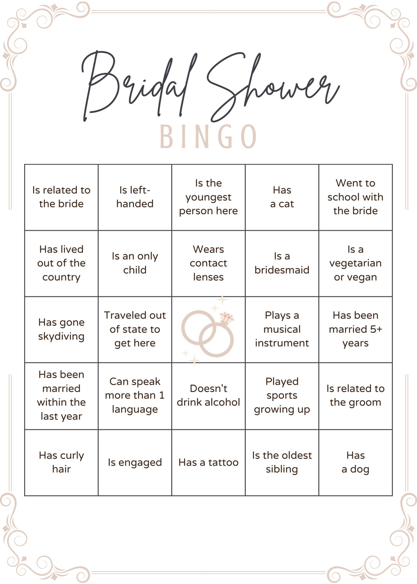 Bridal Shower BINGO Bridal Shower Game Instant Digital Download Etsy