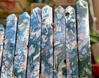 Druzy Moss Agate Extra Large Crystal Tower