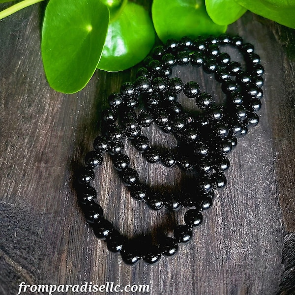 Black Obsidian Crystal Stretch Bracelet - Volcanic Glass - Stone of Release and Protection - Handmade Jewelry - Root Chakra