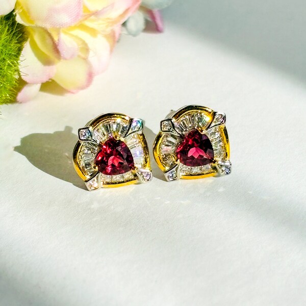 Purple Garnet + Moissanite Silver Stud Earrings
