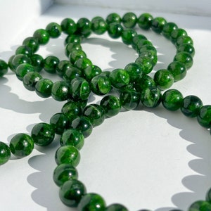 Chrome Diopside Round Bead Crystal Stretch Bracelet