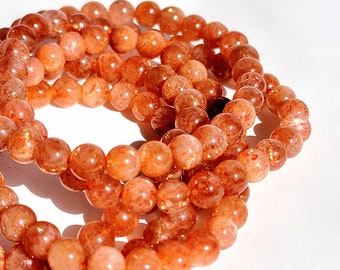Orange Sunstone Crystal Bracelet Natural Sunstone Gemstone Stretch Bracelet Spiritual Healing Bracelets Anxiety Stress Relief Handmade