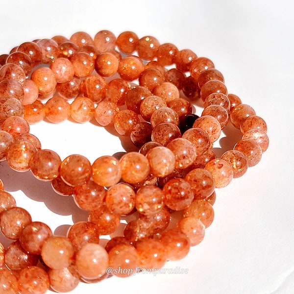 Orange Sunstone Crystal Bracelet  Natural Sunstone Gemstone Stretch Bracelet Spiritual Healing Bracelets Anxiety Stress Relief Handmade