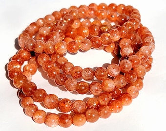 Orange Sunstone Crystal Bracelet, Handmade Stretch Gemstone Jewelry