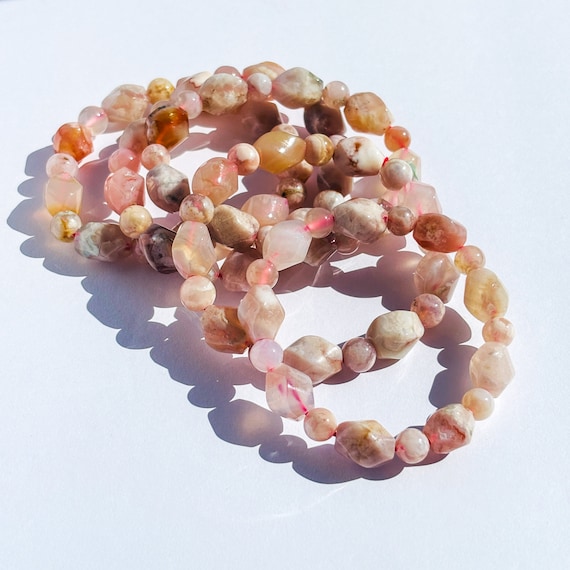 Handmade Pink Flower Agate Crystal Bracelet - image 2